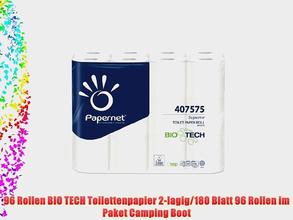 96 Rollen BIO TECH Toilettenpapier 2-lagig/180 Blatt 96 Rollen im Paket Camping Boot