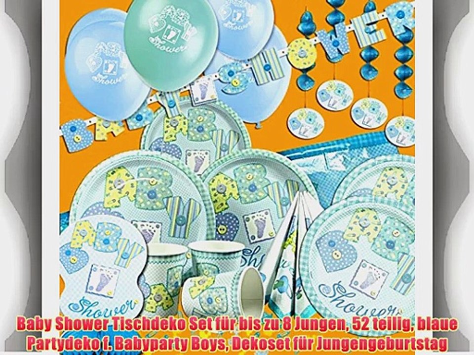 Baby Shower Tischdeko Set f?r bis zu 8 Jungen 52 teilig blaue Partydeko f. Babyparty Boys Dekoset