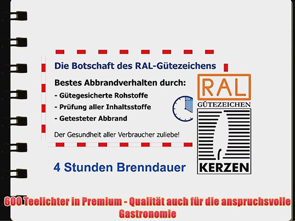 600 Premium -Teelichter im Alubecher Brenndauer 4 Stunden Wei? mit G?tezeichen