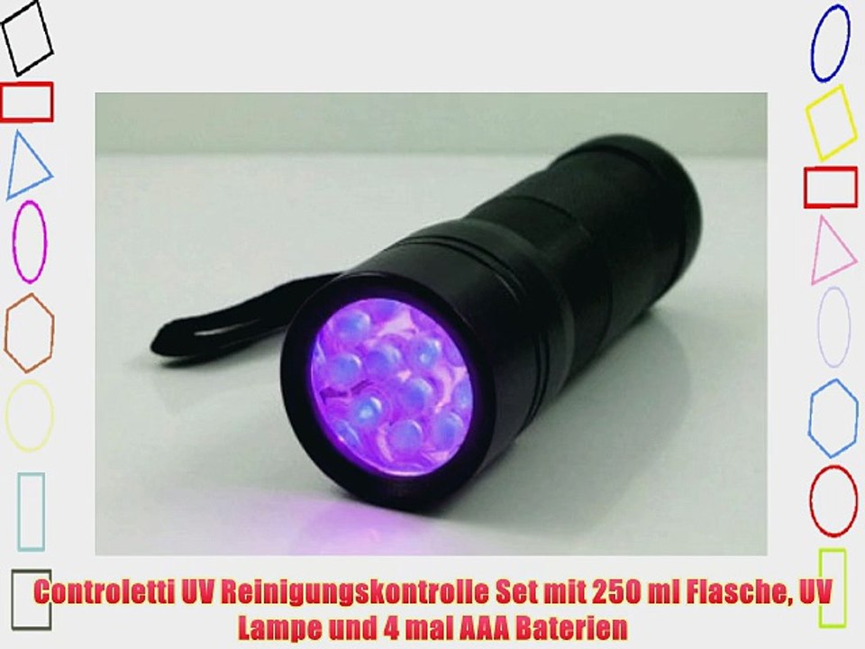 Controletti UV Reinigungskontrolle Set mit 250 ml Flasche UV Lampe und 4 mal AAA Baterien