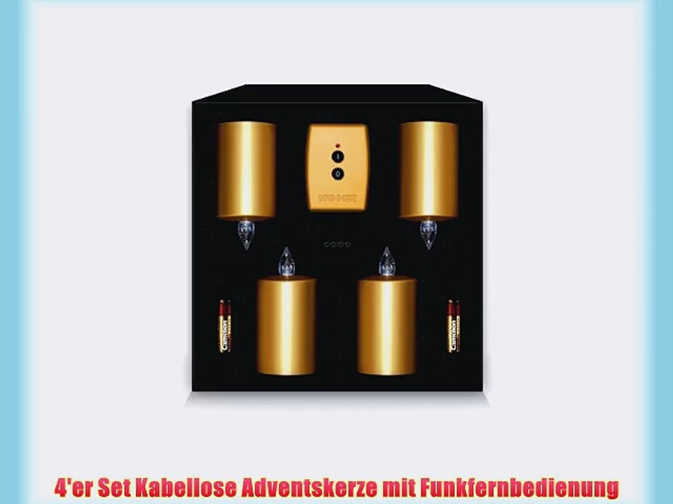 Krinner Lumix Advent 74053 4x goldene Stumpenkerzen mit Fernbedienung und Batterie f?r Adventskranz