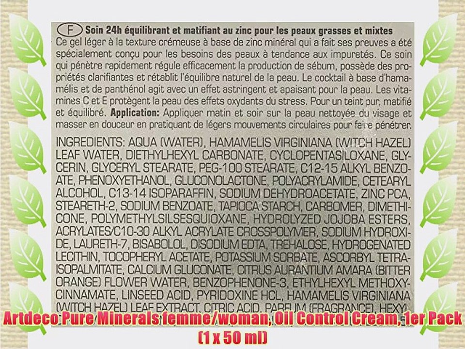 Artdeco Pure Minerals femme/woman Oil Control Cream 1er Pack (1 x 50 ml)