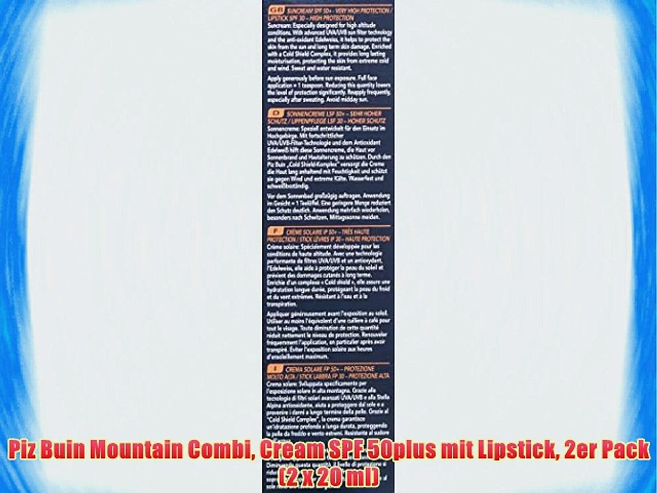 Piz Buin Mountain Combi Cream SPF 50plus mit Lipstick 2er Pack (2 x 20 ml)