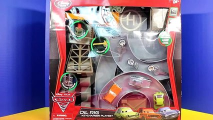 Disney Pixar Cars 2 Oil Rig Keycharger Playset with Lightning McQueen Lemon Finn Mcmissile