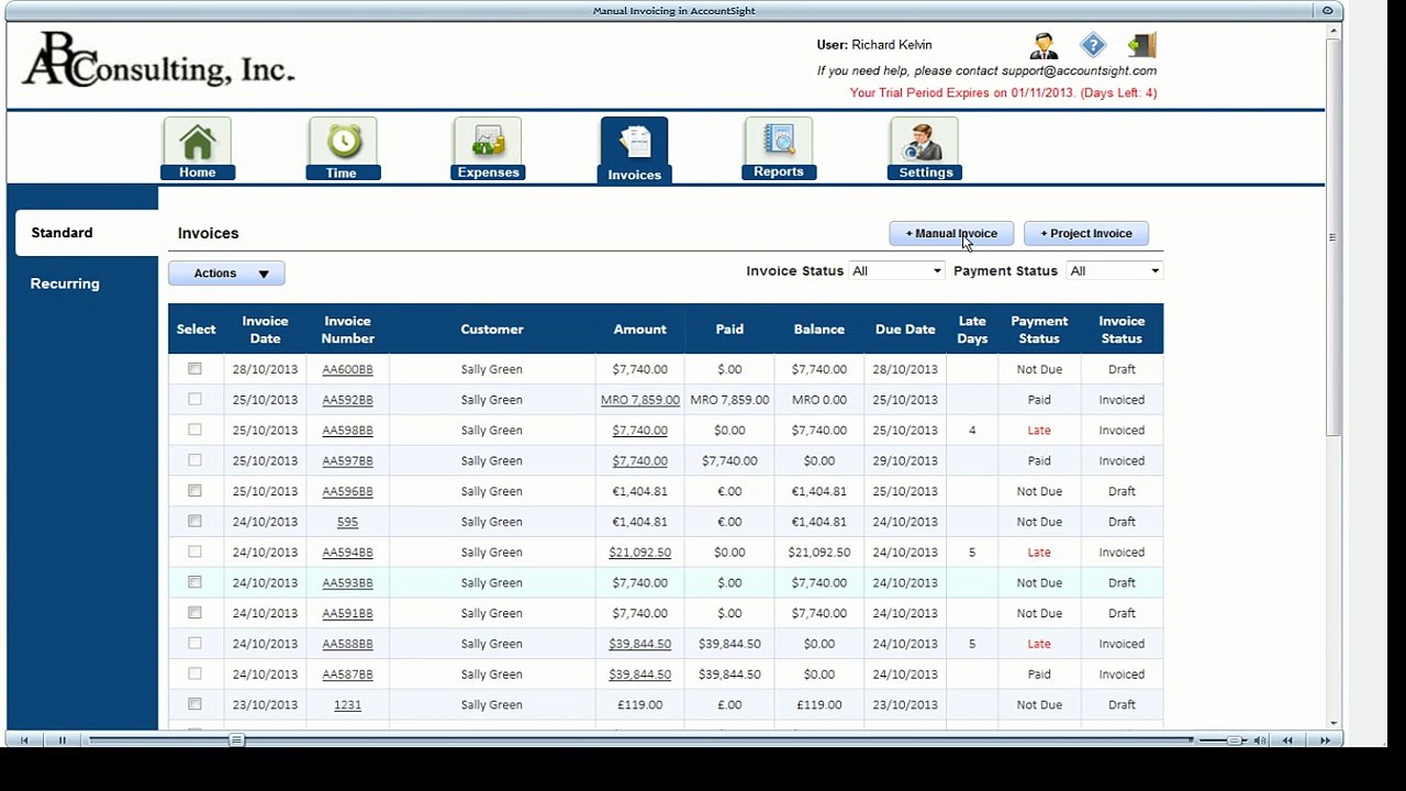 Personalized Manual Invoices using Online Invoicing Software AccountSight