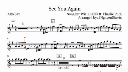 See You Again - Wiz Khalifa ft. Charlie Puth (Saxophone Sheet Music)