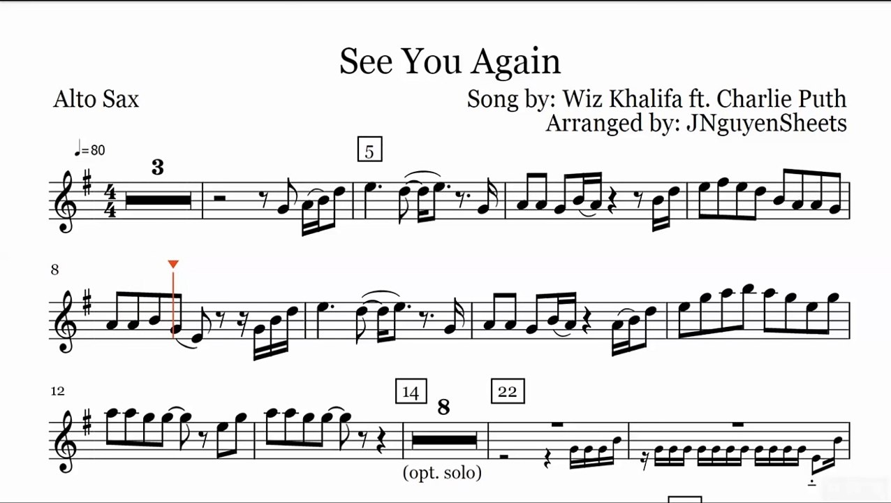 See You Again - Wiz Khalifa ft. Charlie Puth (Saxophone Sheet Music)
