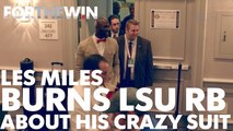 Les Miles roasts LSU RB about his red pants