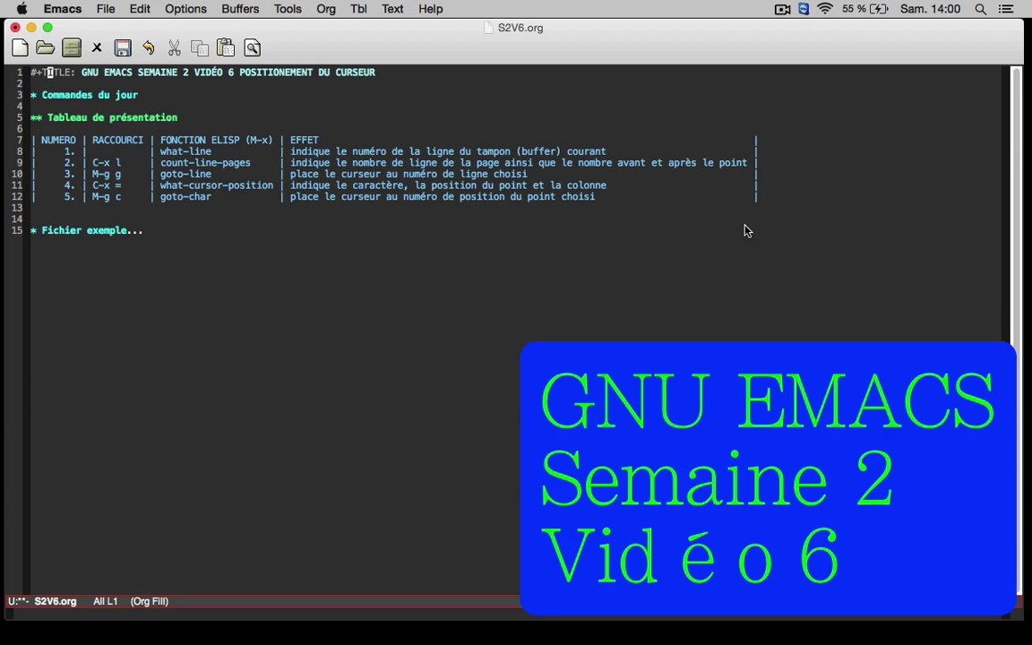 GNU Emacs Semaine 2 Vidéo 6/7
