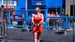 Massive Female Bodybuilder hard gym workout at Muscle Beach