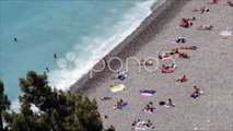 UHD Ultra HD 4K Beautiful Nice Cote D'Azur People Tourists Sandy Beach Turquoise. Stock Footage