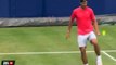 Tennis legend Rafael Nadal shows off his keepy uppy skills with a tennis ball