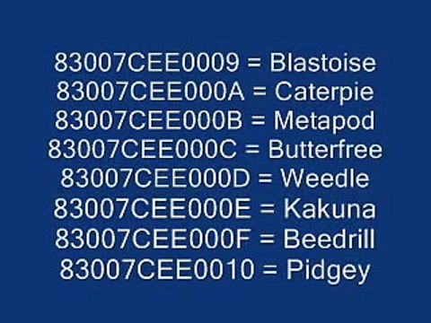 Pokemon Leaf Green Gameshark codes