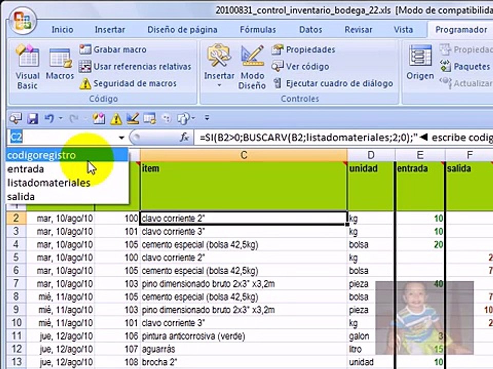 EXCEL INVENTARIO BODEGA
