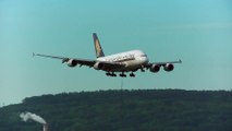 Singapore Airlines A380841 9VSKM landing at Zurich Airport