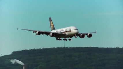 Singapore Airlines A380841 9VSKM landing at Zurich Airport