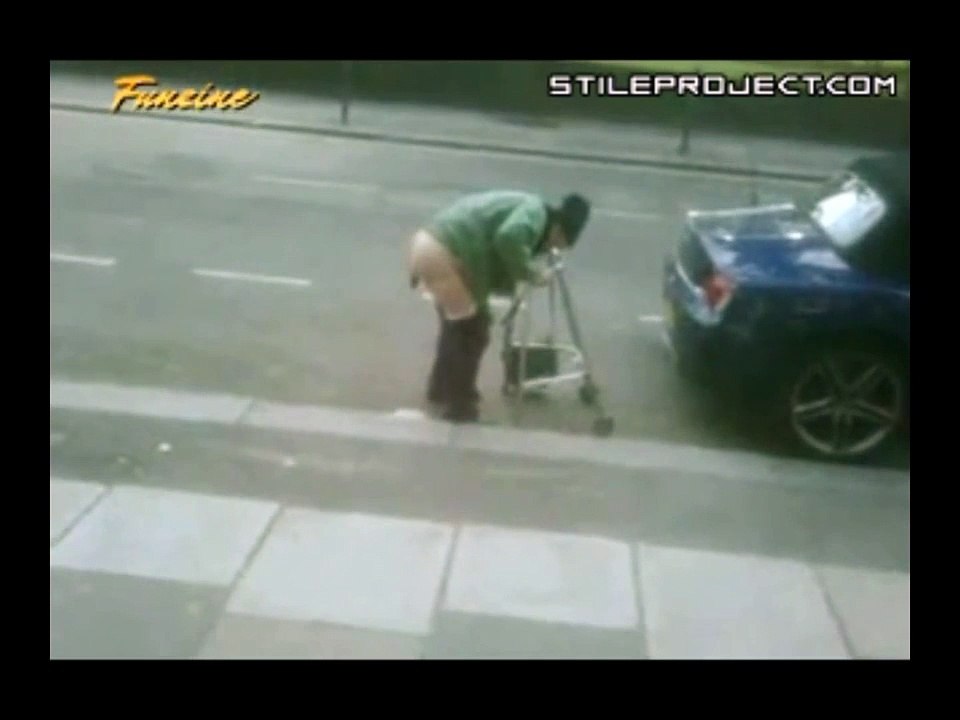 Granny poops on road