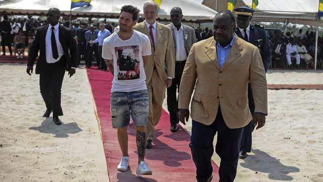 GABON: L'arrivée du Président Ali Bongo et Lionel Messi au Stade Port-Gentil pour poser la première pierre