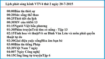 Lịch phát sóng kênh VTV3 thứ 2 ngày 20-7-2015