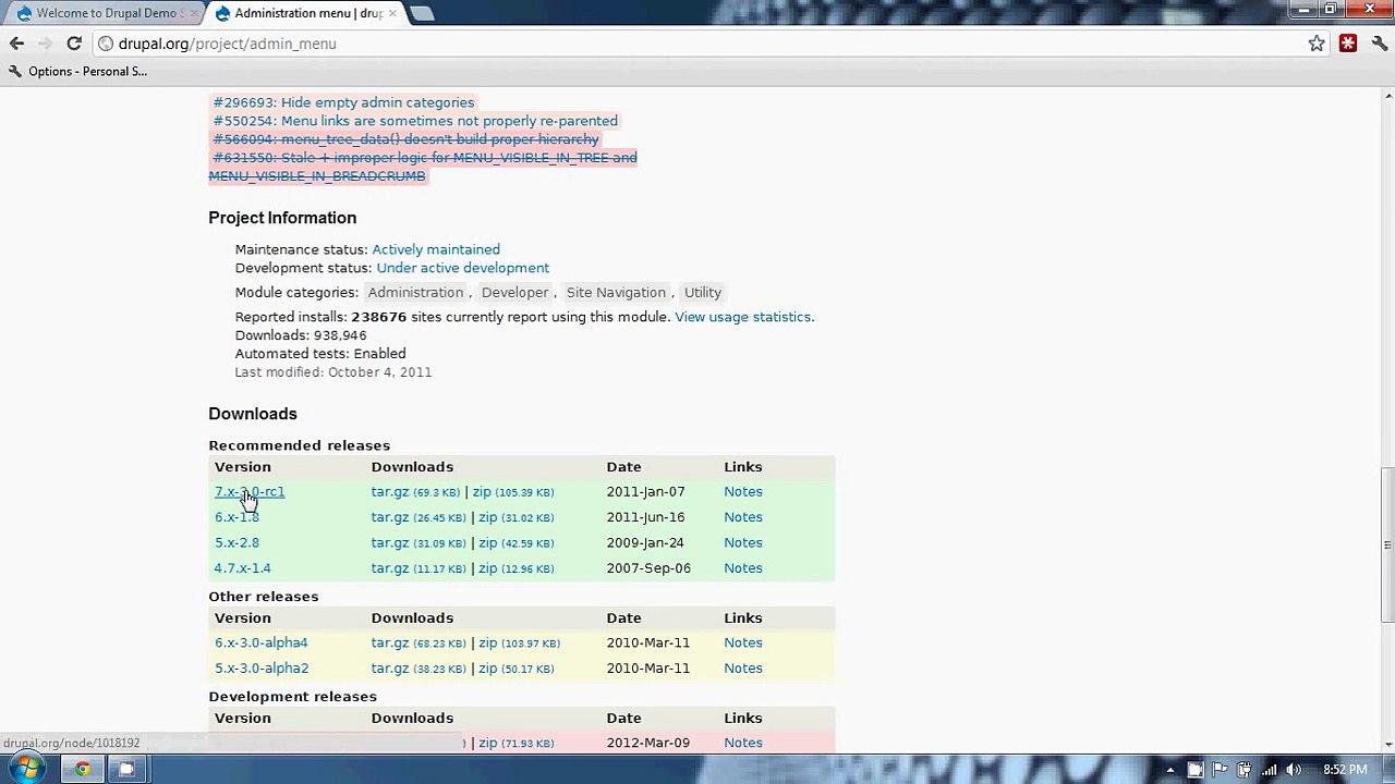 Drupal 7 - Administration Menu Module Installation - Tutorial for Beginners