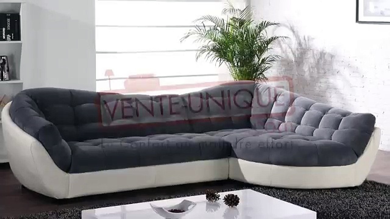 Canapé d'angle tissu et cuir LEANDRO