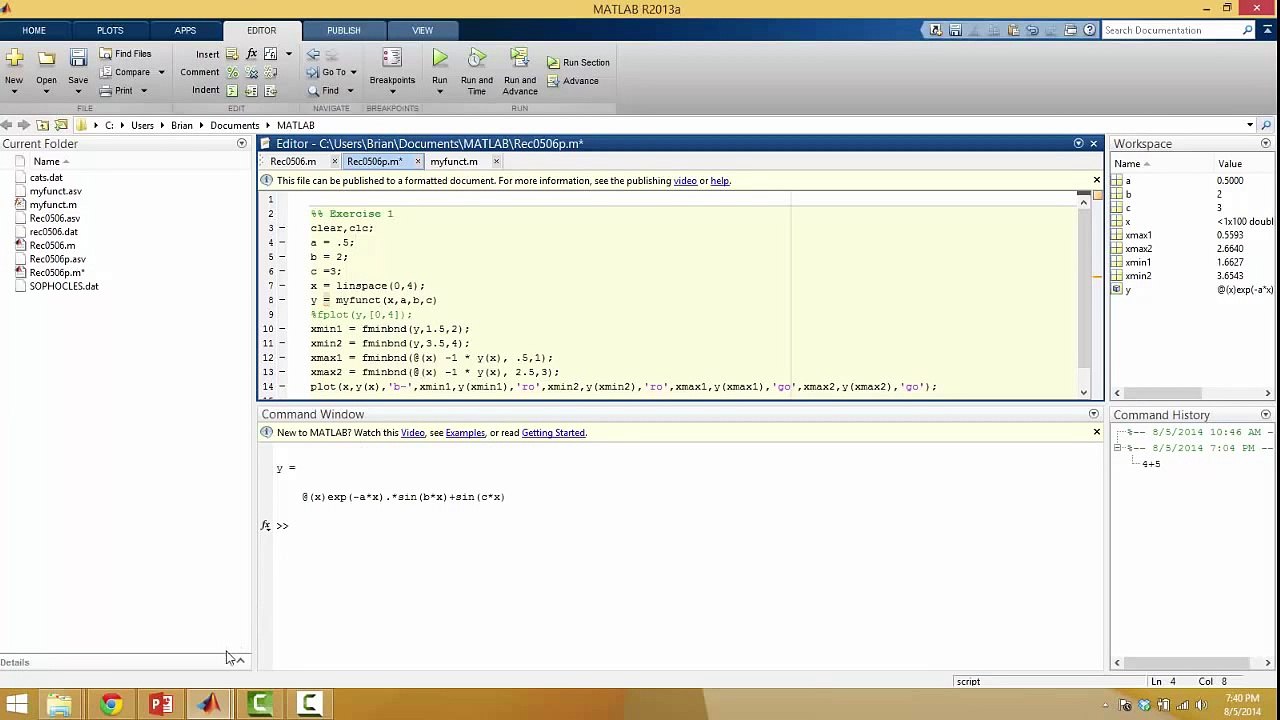 Matlab (user defined functions, fzero, fminbnd, fopen/fclose, fprintf)