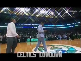 Patriots at the Celtics game in TD Garden after winning Super Bowl 49