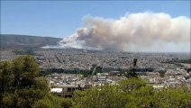Greece fires  Forest fire rages in Athens suburb