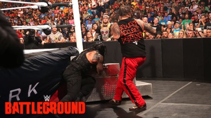 WWE Network- Roman Reigns runs directly into the steel ring steps- WWE Battleground 2015