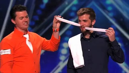 Mr Fudge Man Makes Balloon Animal in Assistants Nose Americas Got Talent 2015
