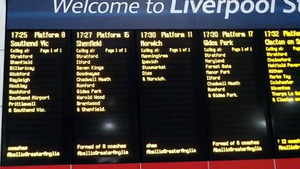 Abellio Greater Anglia Announcement at London Liverpool Street for Shenfield Service