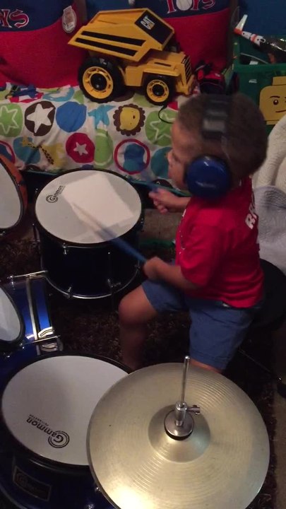 2-year-old lays down steady drum beat!