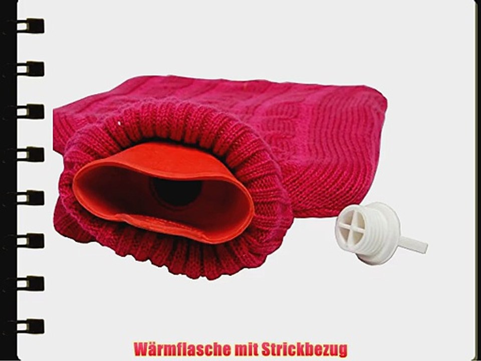 W?rmflasche 1 Liter Gummi Strickbezug fuchsia Zopfmuster