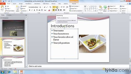 Powerpoint Adding bullets and list numbering