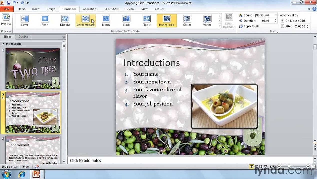 Powerpoint Applying slide transitions