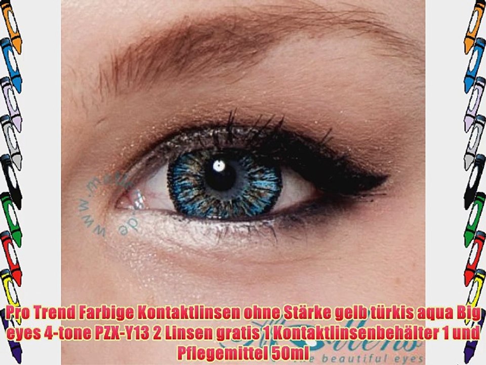 Pro Trend Farbige Kontaktlinsen ohne St?rke gelb t?rkis aqua Big eyes 4-tone PZX-Y13 2 Linsen