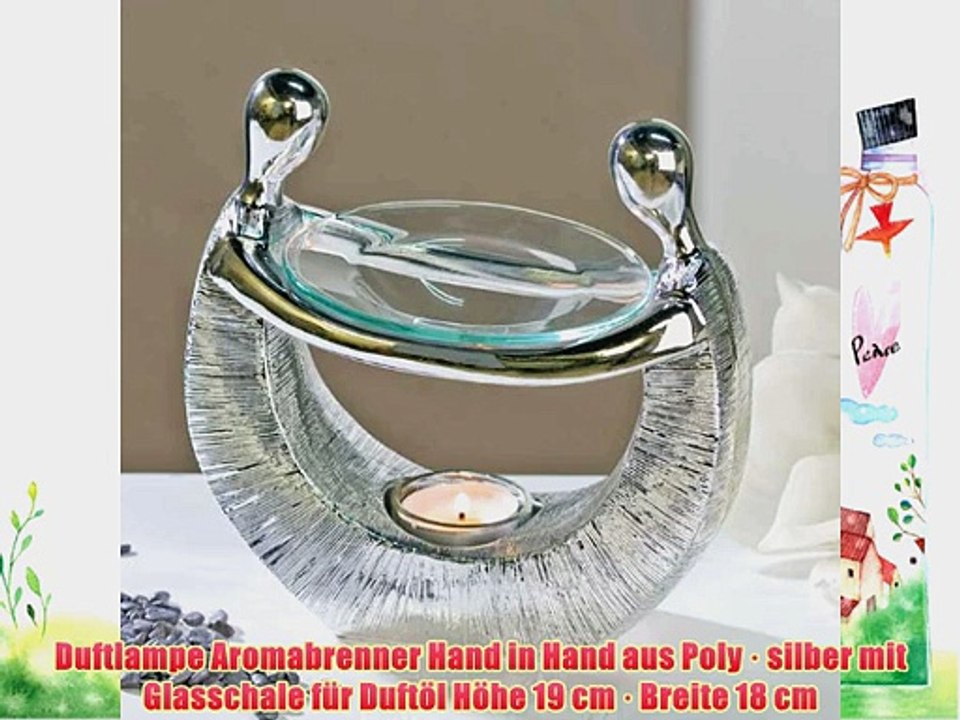 Duftlampe Aromabrenner Hand in Hand aus Poly ? silber mit Glasschale f?r Duft?l H?he 19 cm
