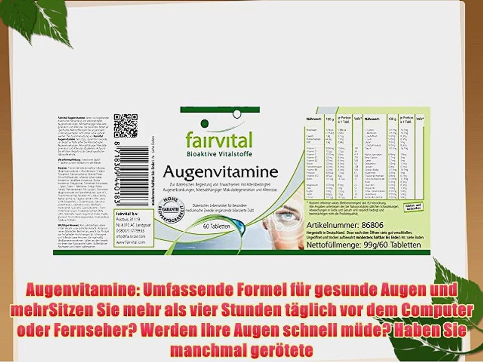 Augenvitamine - 60 Tabletten vegetarisch - Vitamine Mineralstoffe Carotinoide Ginkgo u.v.a.m.