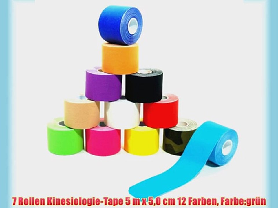 7 Rollen Kinesiologie-Tape 5 m x 50 cm 12 Farben Farbe:gr?n