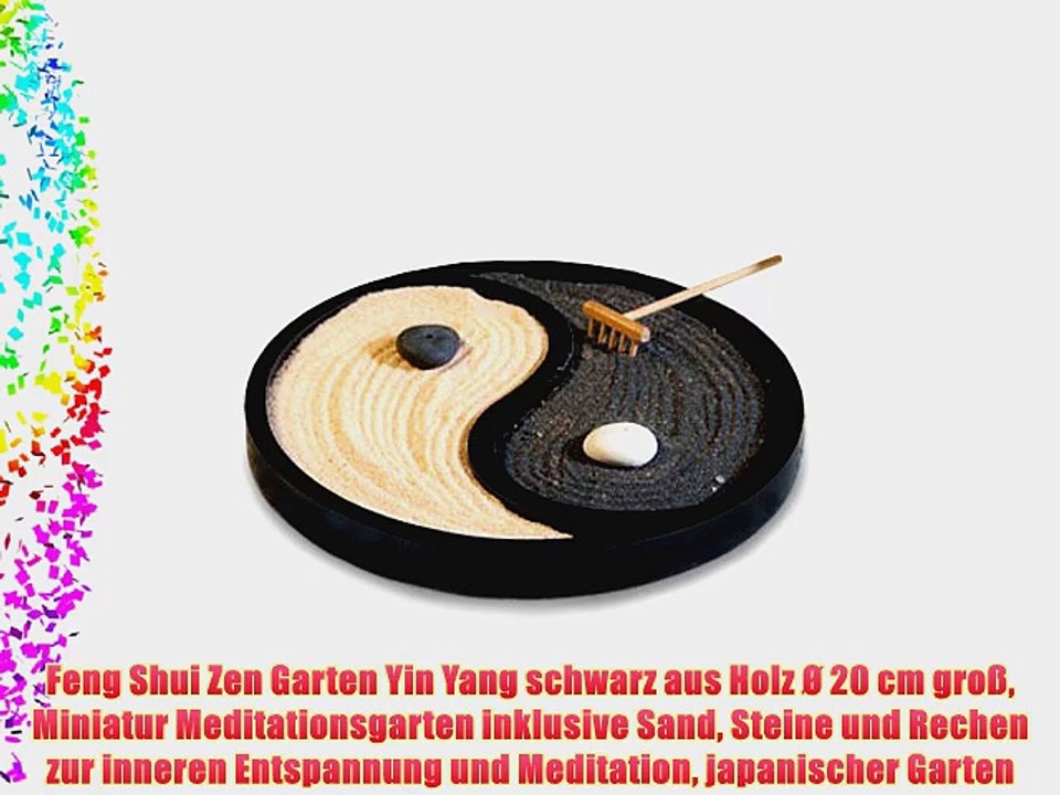 Feng Shui Zen Garten Yin Yang schwarz aus Holz ? 20 cm gro? Miniatur Meditationsgarten inklusive
