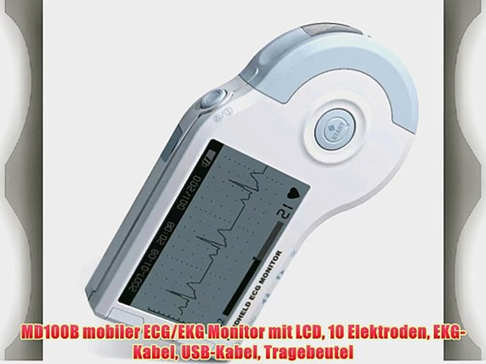 MD100B mobiler ECG/EKG Monitor mit LCD 10 Elektroden EKG-Kabel USB-Kabel Tragebeutel