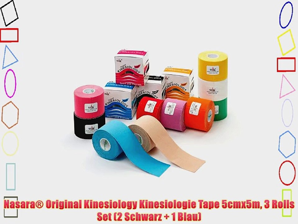 Nasara? Original Kinesiology Kinesiologie Tape 5cmx5m 3 Rolls Set (2 Schwarz   1 Blau)