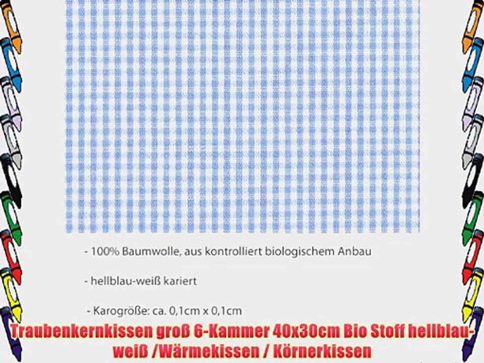 Traubenkernkissen gro? 6-Kammer 40x30cm Bio Stoff hellblau-wei? /W?rmekissen / K?rnerkissen