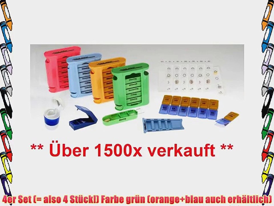 Medikamentendosierer gr?n Tablettenbox 4er Set (=4St?ck) Tablettendosierer Pillendose 7 Tage