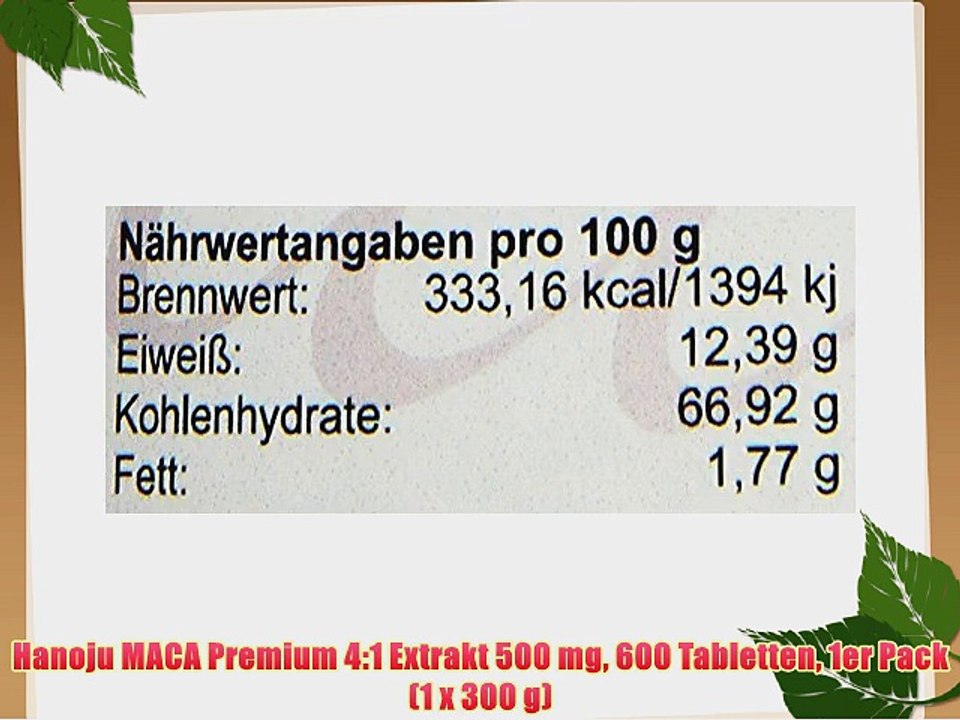 Hanoju MACA Premium 4:1 Extrakt 500 mg 600 Tabletten 1er Pack (1 x 300 g)