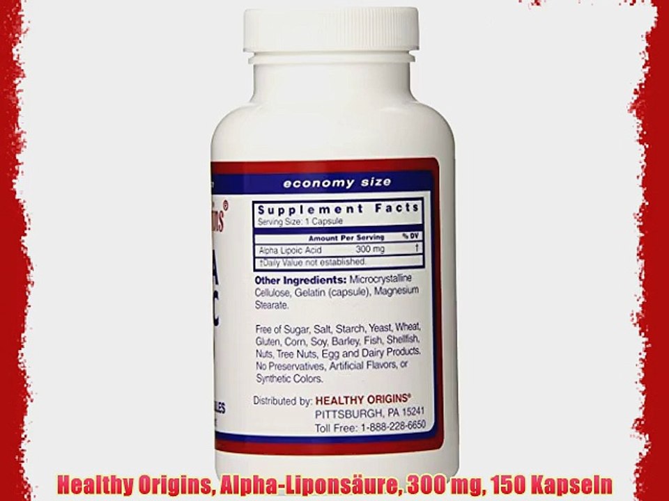 Healthy Origins Alpha-Lipons?ure 300 mg 150 Kapseln