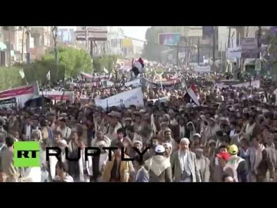 RAW: Thousands rally in Yemeni capital, blast Saudi-led airstrikes