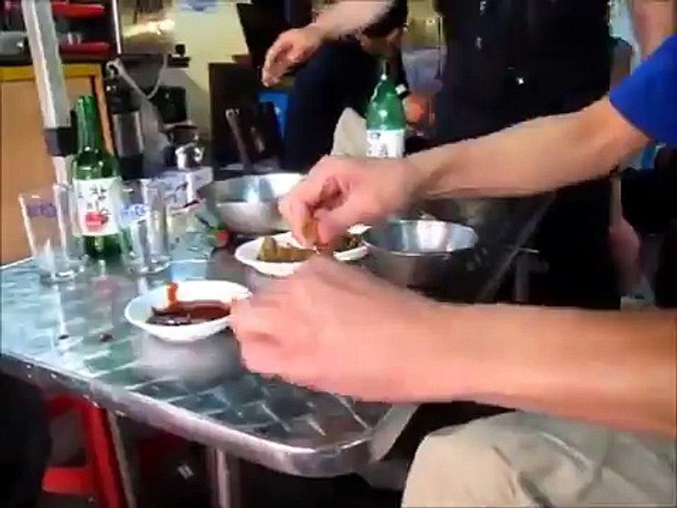 Eating Live Shrimp in Korean Fish Market