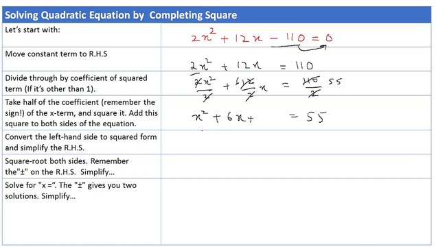 Solving Quadratic Equations by Completing the Square - Example 2