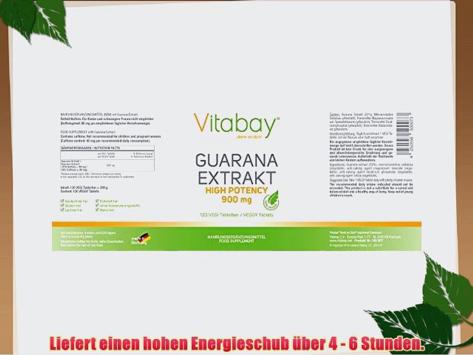 Vitabay Guarana Energizer Kick - 900 mg - 120 Tabletten - hochdosierte Formel